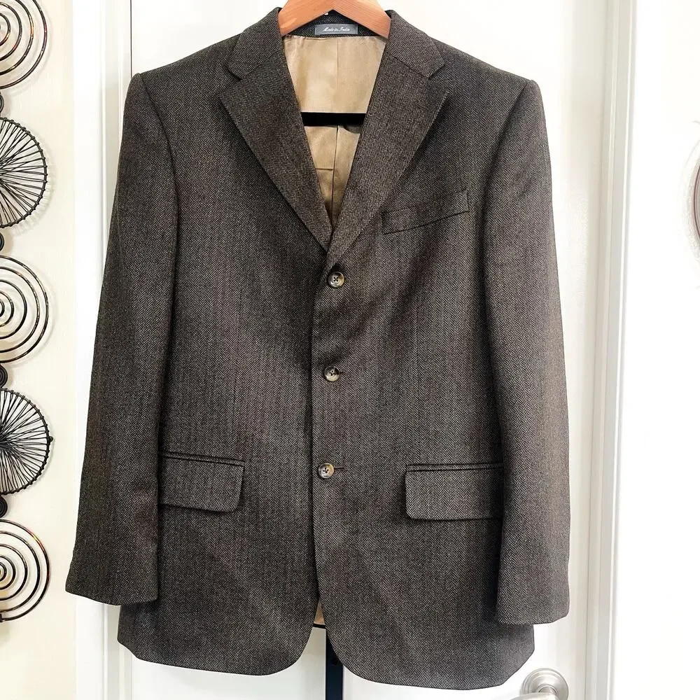 Oscar De La Renta Lambswool Blazer Sport Coat Preppy - Black Brown, Size 42R